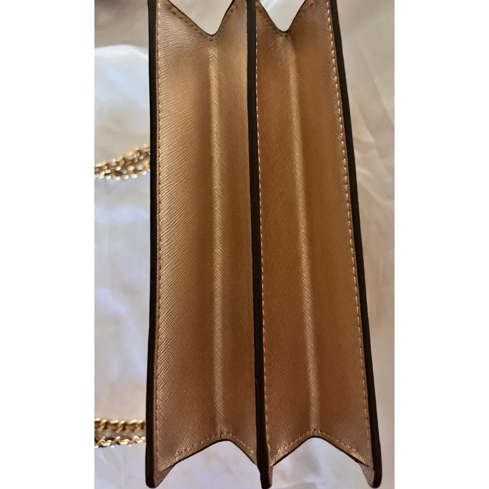 Tory Burch Robinson Convertible Metallic Rose Gold Leather Cross body New no tag